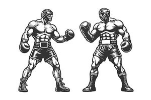 Muscular Boxer in Fighting Pose, a Sport Illustration by AlexArt