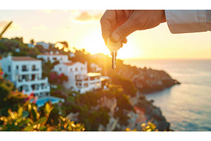 Hand holding a key against sunset, a Holiday Photo by Igor Tichonow