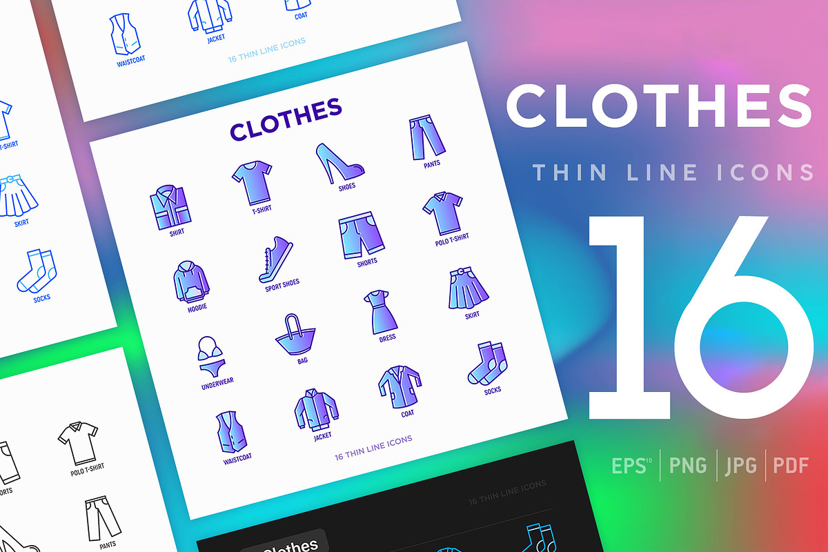 Clothes | 16 Thin Line Icons Set, an Outline Icon by Alex Blogoodf (Photo 1 of 7)