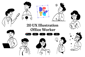 20 UX Illustration - Office Worker, a Work Illustration by Directico Design Kit