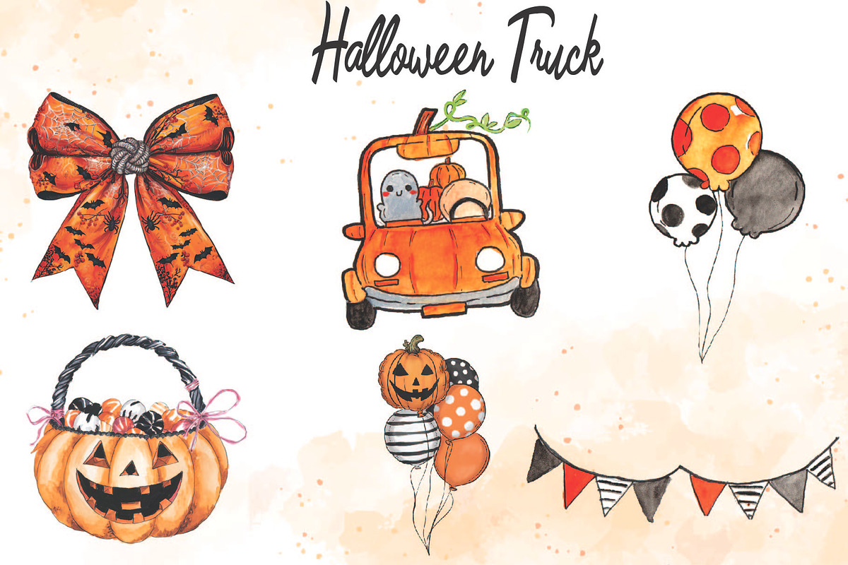 Halloween Watercolor Truck Clipart, an Object Graphic by Little Mango (Photo 3 of 4)
