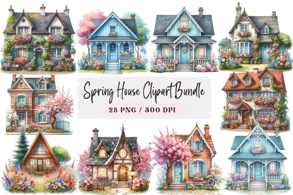 Spring House Clipart Bundle, an Illustration by DreamArtGraphic (Photo 1 of 4)