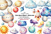 Cute Space Clipart - Watercolor, a Seasonal Illustration by CreationArt (Thumbnail 1 of 7)