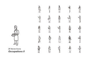 Occupations II outlines vector icons