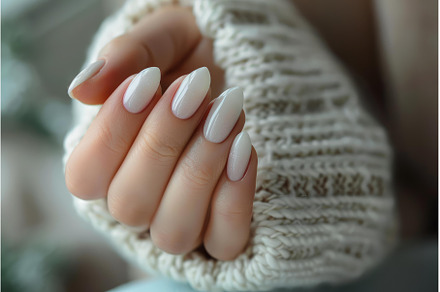 Woman showing white manicure on, a Beauty & Fashion Photo by Ylivdesign