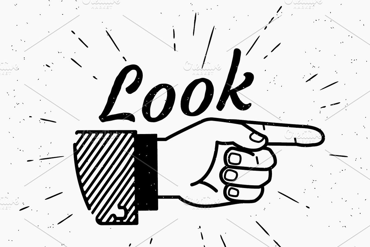 Human finger sign LOOK and HERE, an Illustration by Julia Tim (Photo 1 of 4)