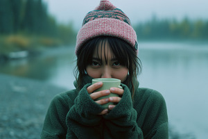 Woman Holding Mug Outdoors Camping, a Person Photo by k.tay