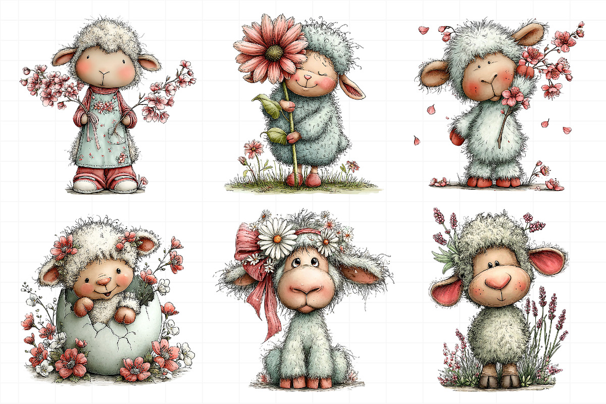 Whimsical Spring Sheep Clipart PNG, an Illustration by Daily.Designs (Photo 5 of 8)