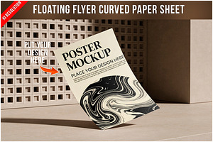 Floating Curved Paper Flyer Shee PSD, a Product Mockup by Bruno's Shop