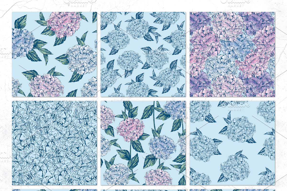 Hydrangea | Vector patterns set, a Pattern Graphic by Tanya Vollar (Photo 6 of 9)