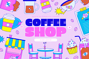 Pink Coffee Shop Illustration Set, an Object Illustration by graphicook (Thumbnail 1 of 6)