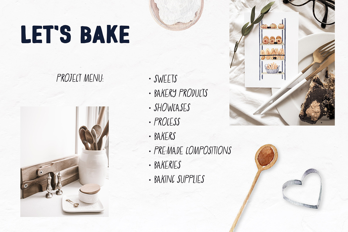 LET'S BAKE Watercolor Aesthetic set, a Food Illustration by anastasiia.art (Photo 2 of 13)