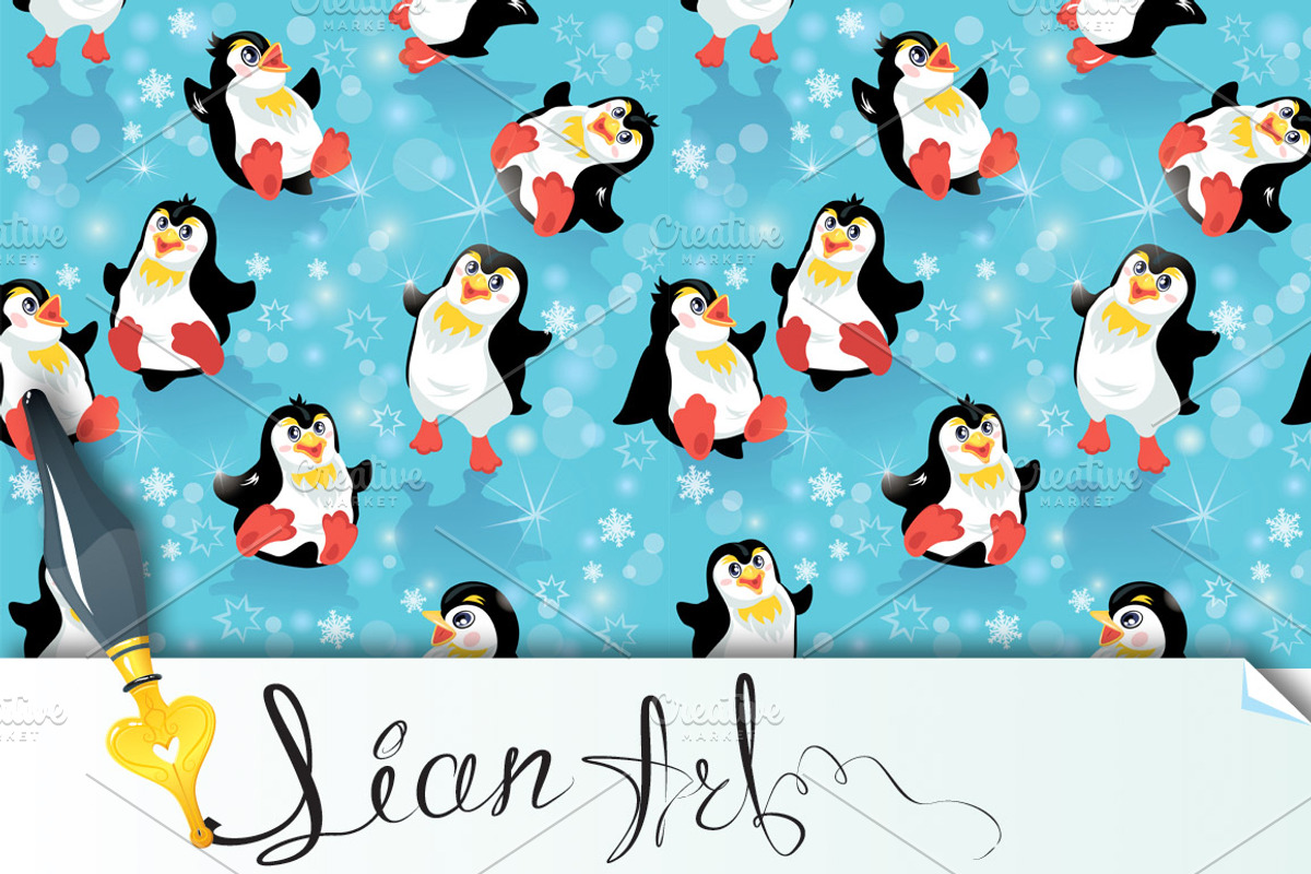 Seamless pattern with funny penguins