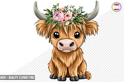 Floral Highland Cow Clipart Bundle, a Graphic by crative8112 (Thumbnail 6 of 8)