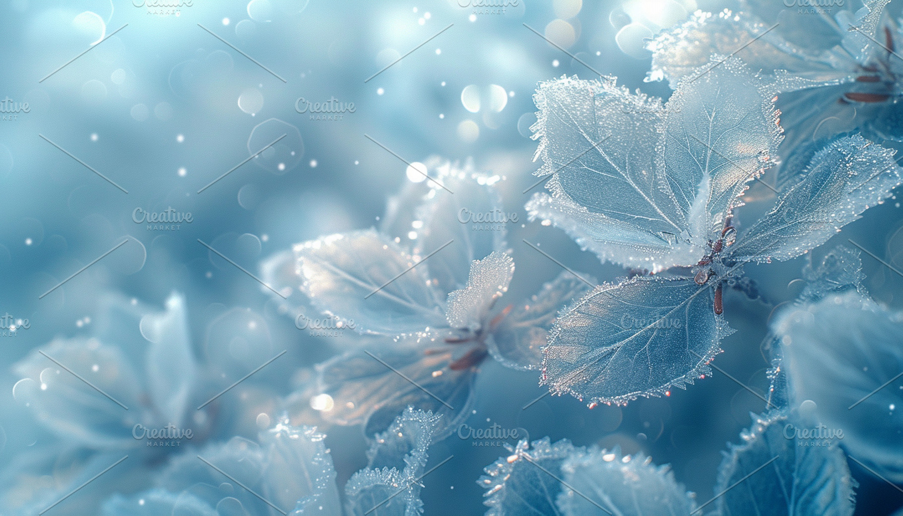 Frosted leaves with intricate ice, a Wallpaper Photo by Elena Vagengeim