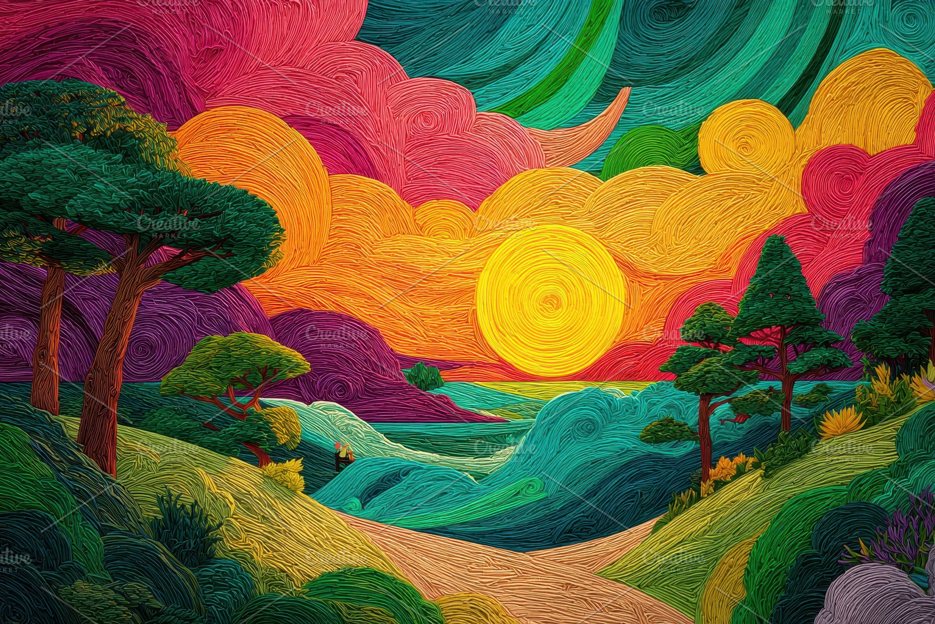 Colorful sunset over a river, a Photo by Pavel_design