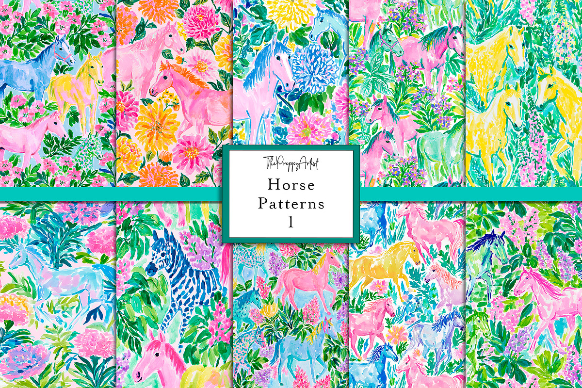 Seamless Horse Patterns, a Pattern Graphic by The Preppy Artist (Photo 1 of 11)