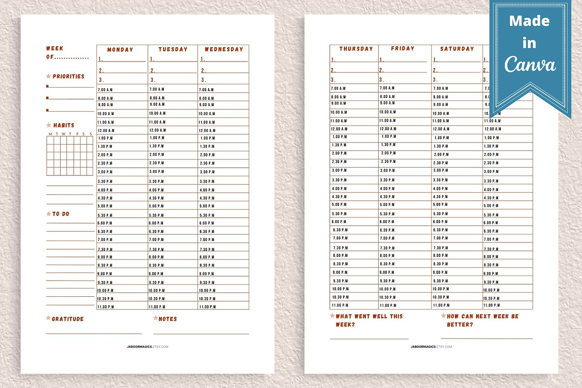Weekly Planner Template, Canva, a Templates & Theme by Jaboor Magics (Photo 2 of 5)