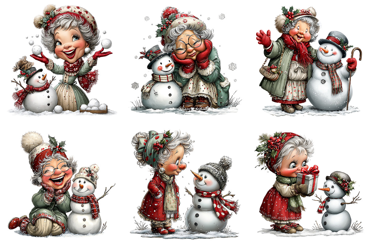 Christmas Grandma with Snowman, an Illustration by Craft Nest (Photo 3 of 9)