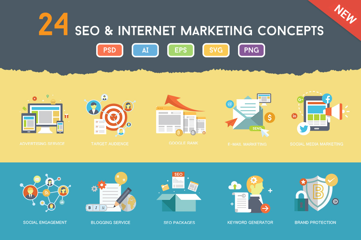Flat SEO & Online Marketing Concepts, an Outline Icon by Flat Icons (Photo 1 of 5)