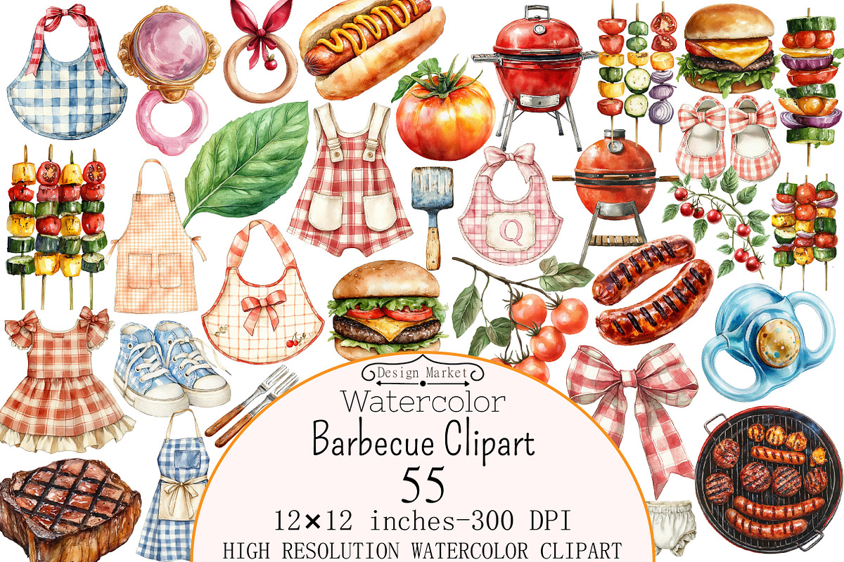 Watercolor Barbecue Clipart, a Seasonal Illustration by Design Market (Photo 1 of 5)