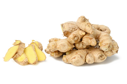 fresh ginger root isolated on white background, sliced pieces ne, a Food & Drink Photo by ndanko