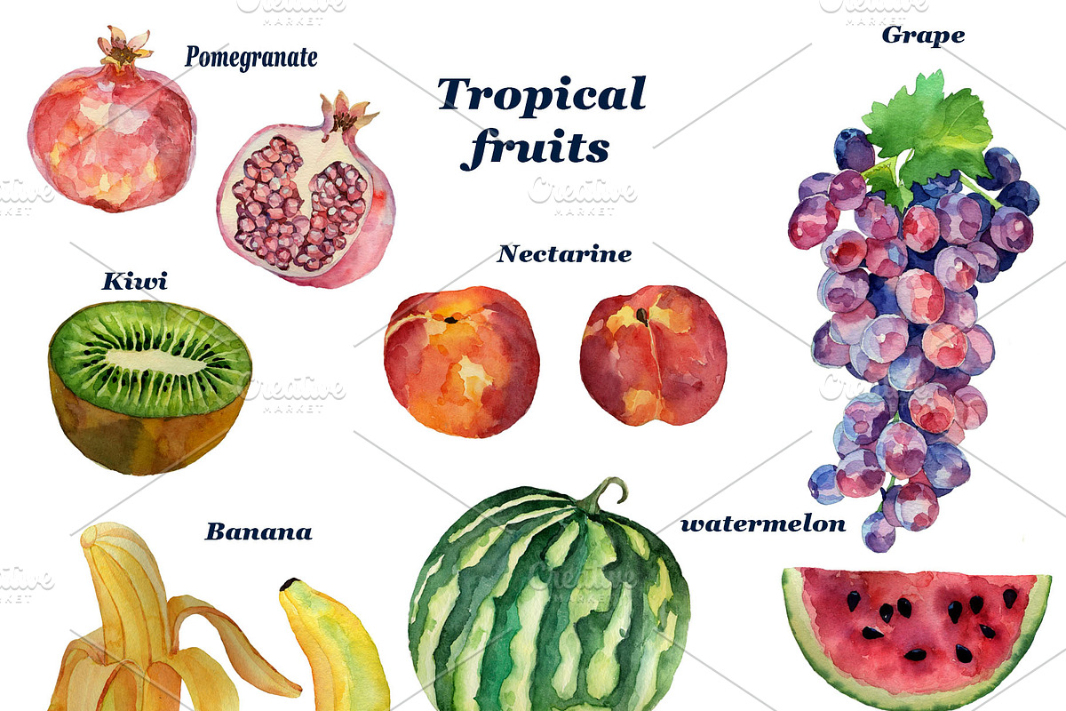 Set of watercolor fruits, an Illustration by Watercolor arts (Photo 3 of 4)