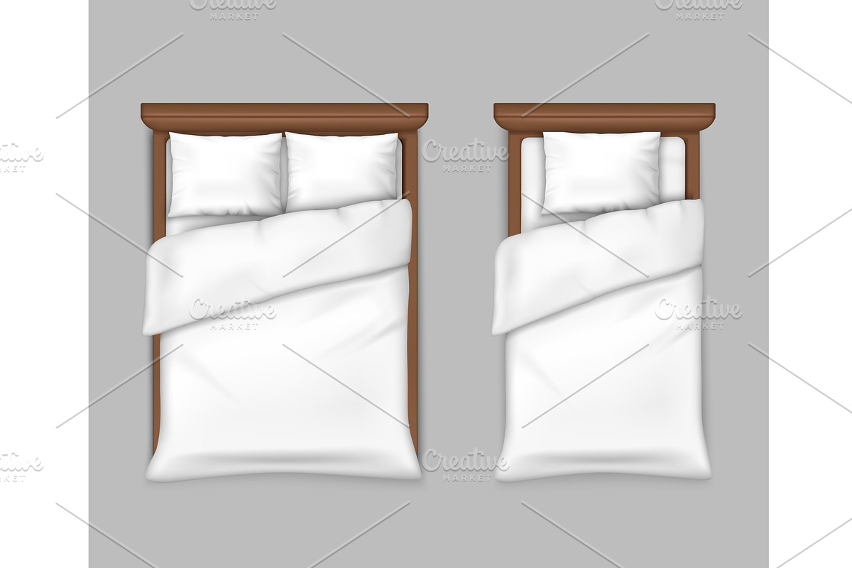3d bed top view realistic furniture, an Object Illustration by Frogella