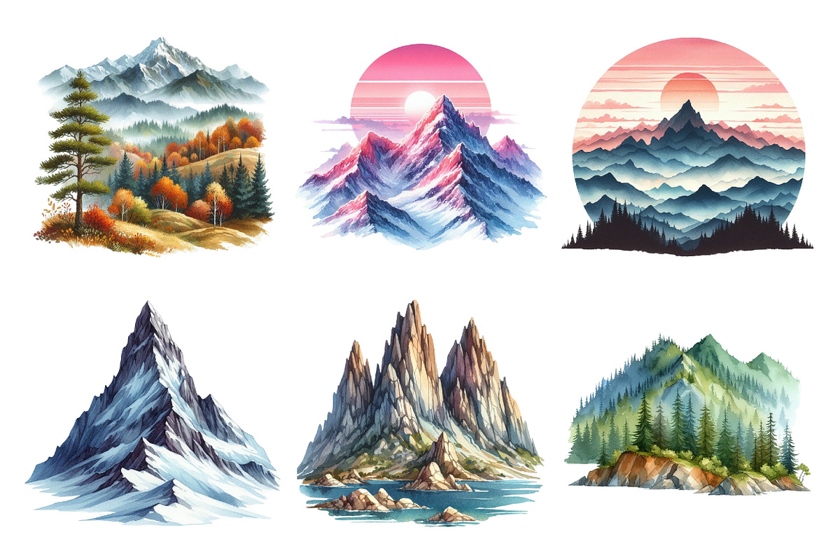 Watercolor Mountain Clipart, an Illustration by Daily.Designs (Photo 2 of 4)