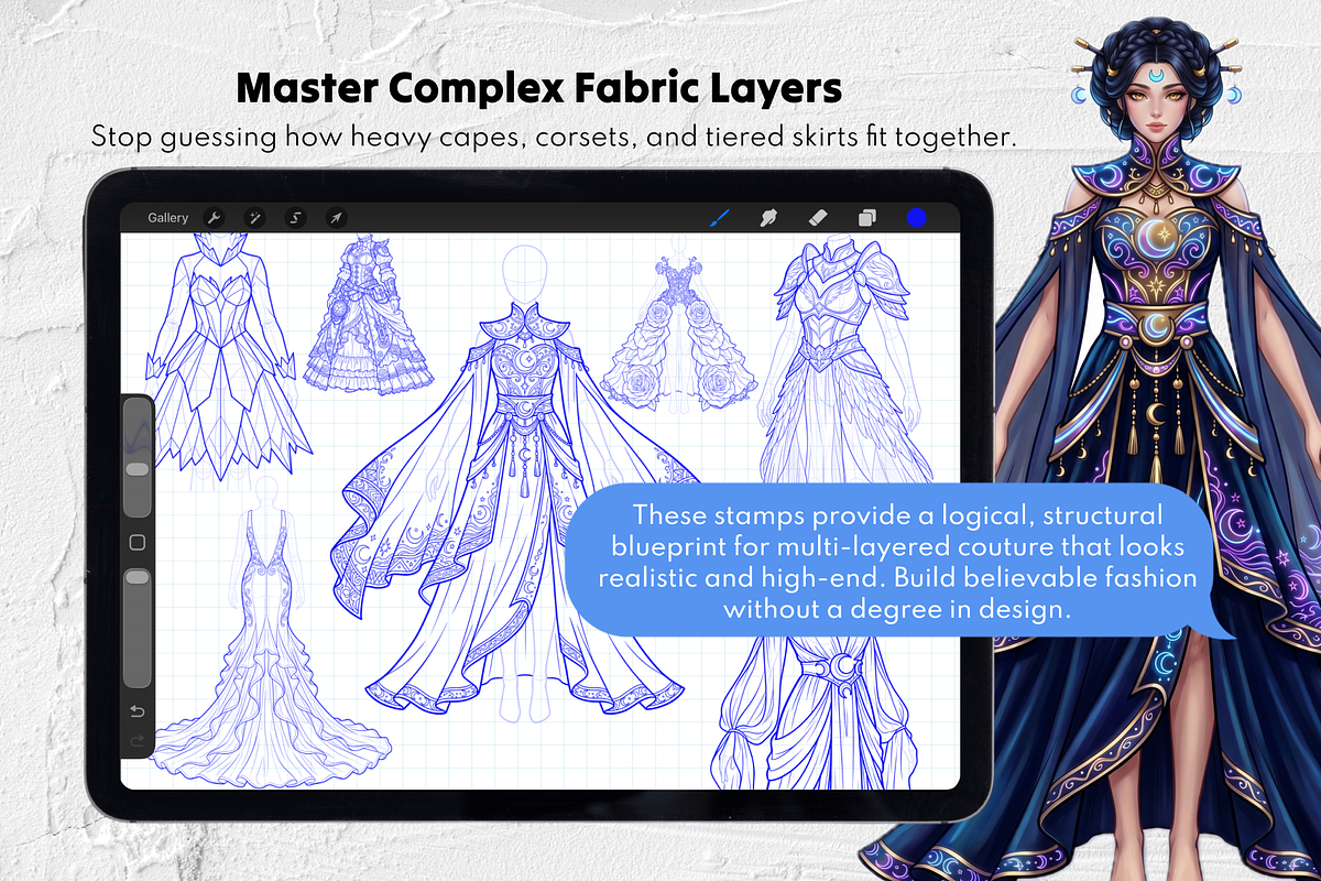 250 Dress Procreate Stamp Brushes, a Brush Add-On by Selentaori Studio (Photo 5 of 12)