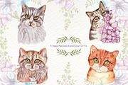 Watercolor Cats and Flowers, an Animal Illustration by TanataDesign (Thumbnail 2 of 9)