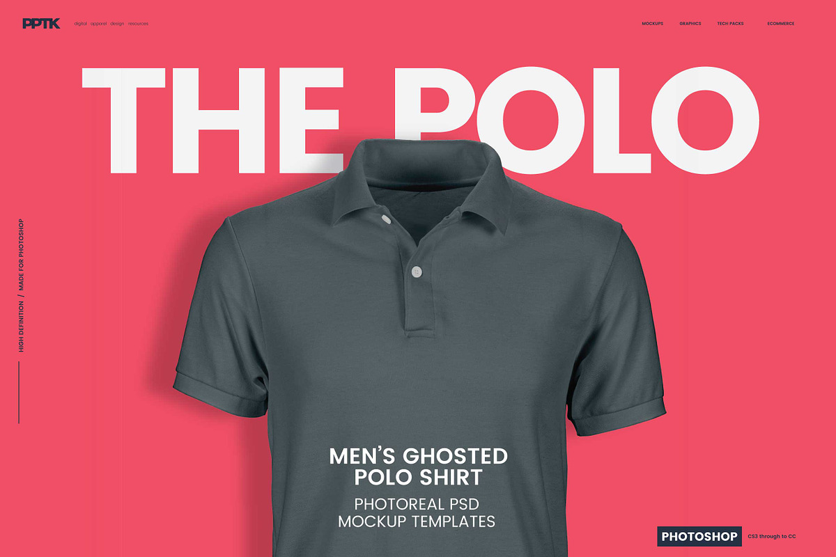 Men's Ghosted Polo Shirt Mockups, a Shirt Mockup by PrePress Toolkit (Photo 1 of 4)
