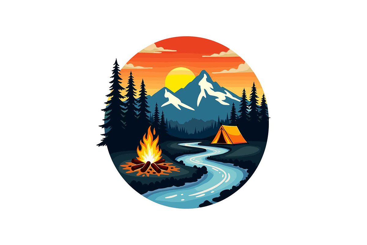 Sunset Forest Camping Badge Set, an Object Graphic by yasushie (Photo 2 of 13)