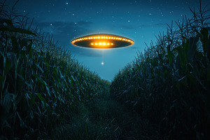 UFO emits bright glow over cornfield, a Photo by Iftikhar Alam