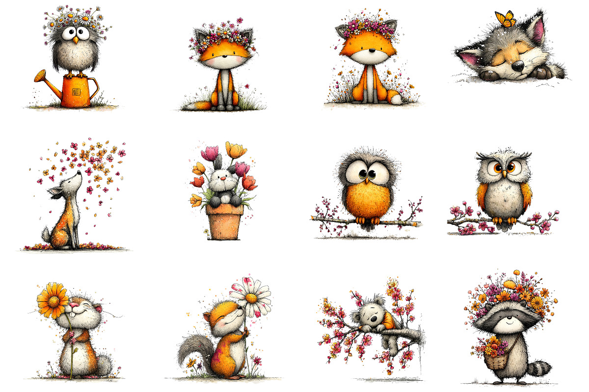 Woodland Animals Spring Floral Clipa, an Illustration by Dream Creation (Photo 4 of 5)