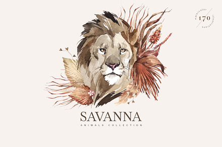 "SAVANNA" Watercolor animal set