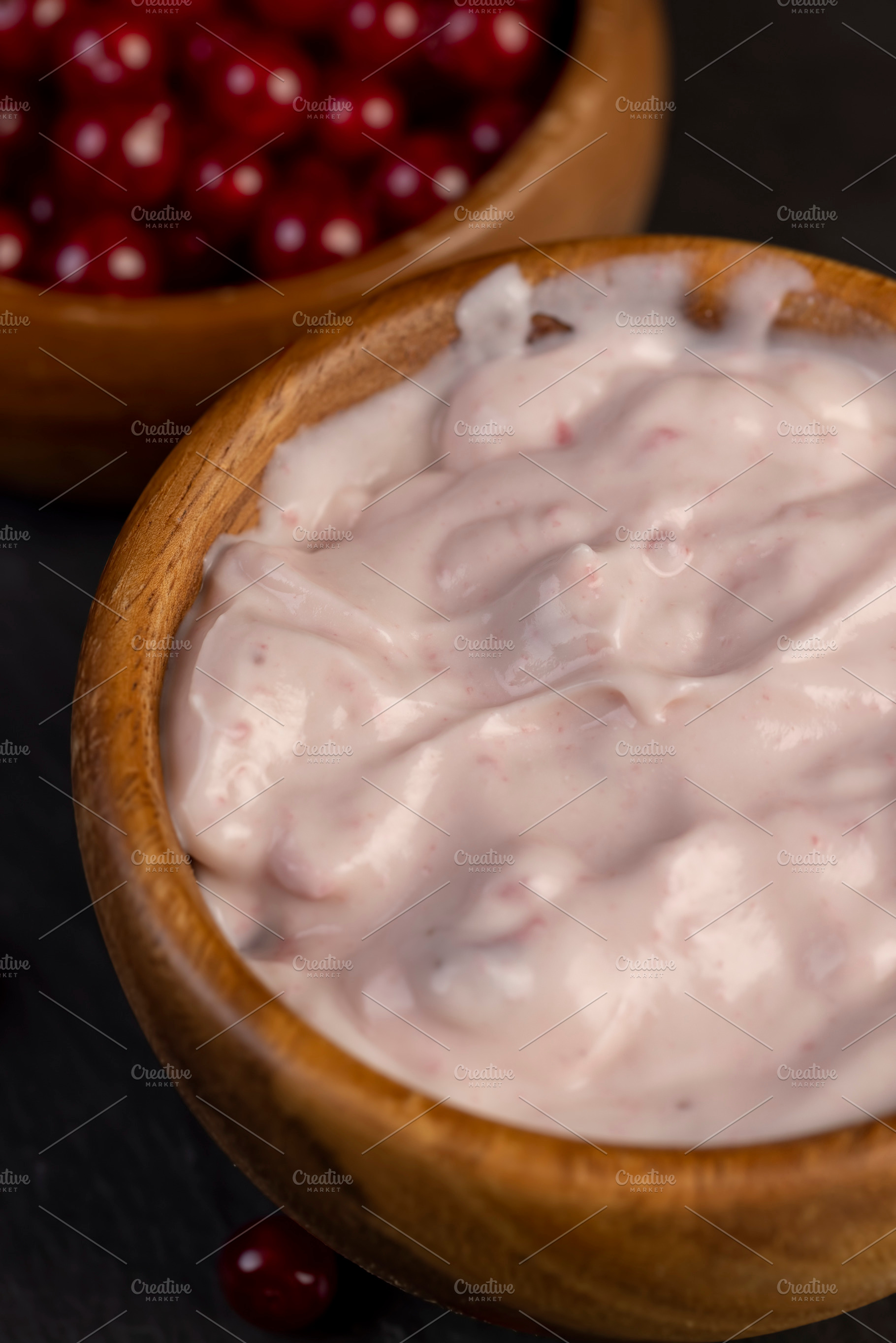 creamy yogurt and ripe red currants, a red fermented milk product, a Photo by rsoollAI
