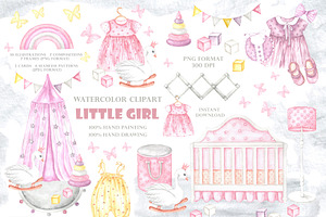 Little girl watercolor set. Nursery, a Person Illustration by SabinaWatercolorArt