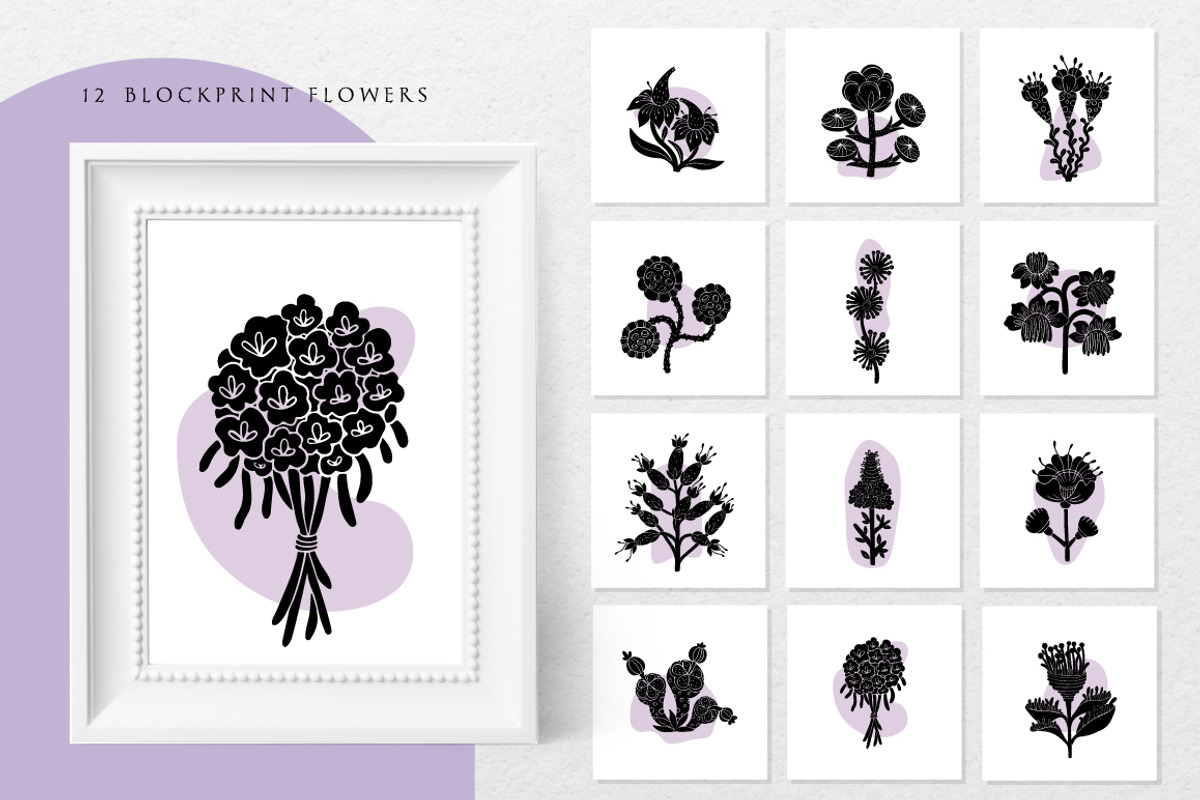 Wild flowers - botanical linocut, an Object Graphic by DariSmartArt (Photo 2 of 13)