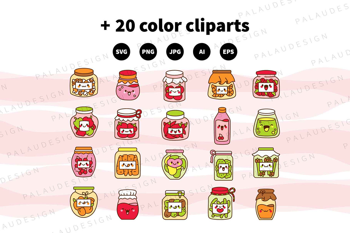Cute Kawaii Pickles Jars Characters, an Object Illustration by Palau (Photo 10 of 12)