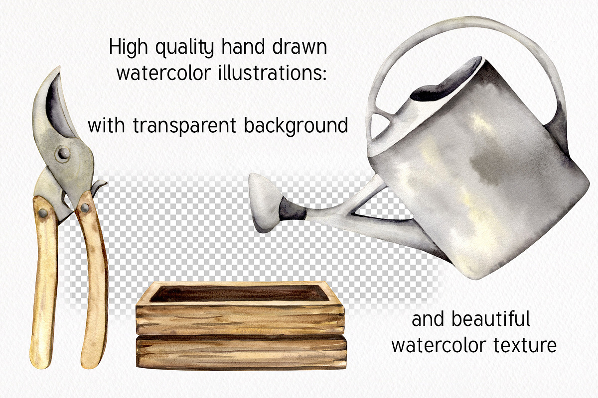 Garden Tools Watercolor Set, an Object Illustration by WatercolorElena (Photo 3 of 11)