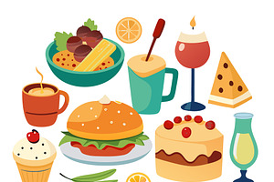 Assorted food items arranged, a Food Illustration by SouravDesign