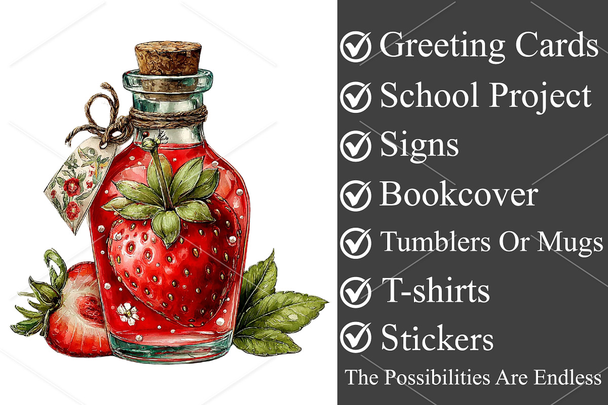 Whimsical Summer Strawberry Clipart, a Seasonal Illustration by Canvas Craft (Photo 3 of 7)