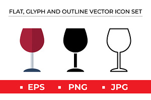 Wine Glass Icon Set - 3 Styles, an Outline Icon by Artonix
