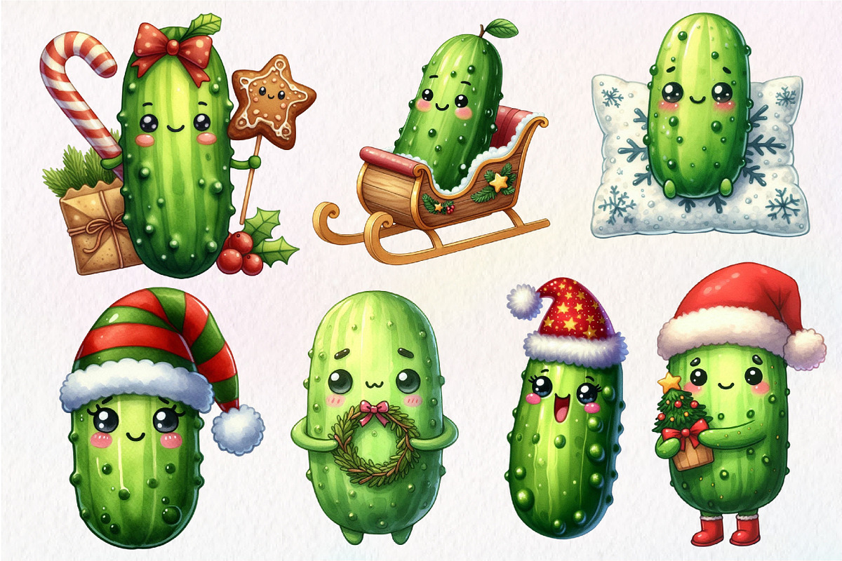 Christmas Kawaii Pickles Clipart, an Illustration by Dream Creation (Photo 3 of 7)