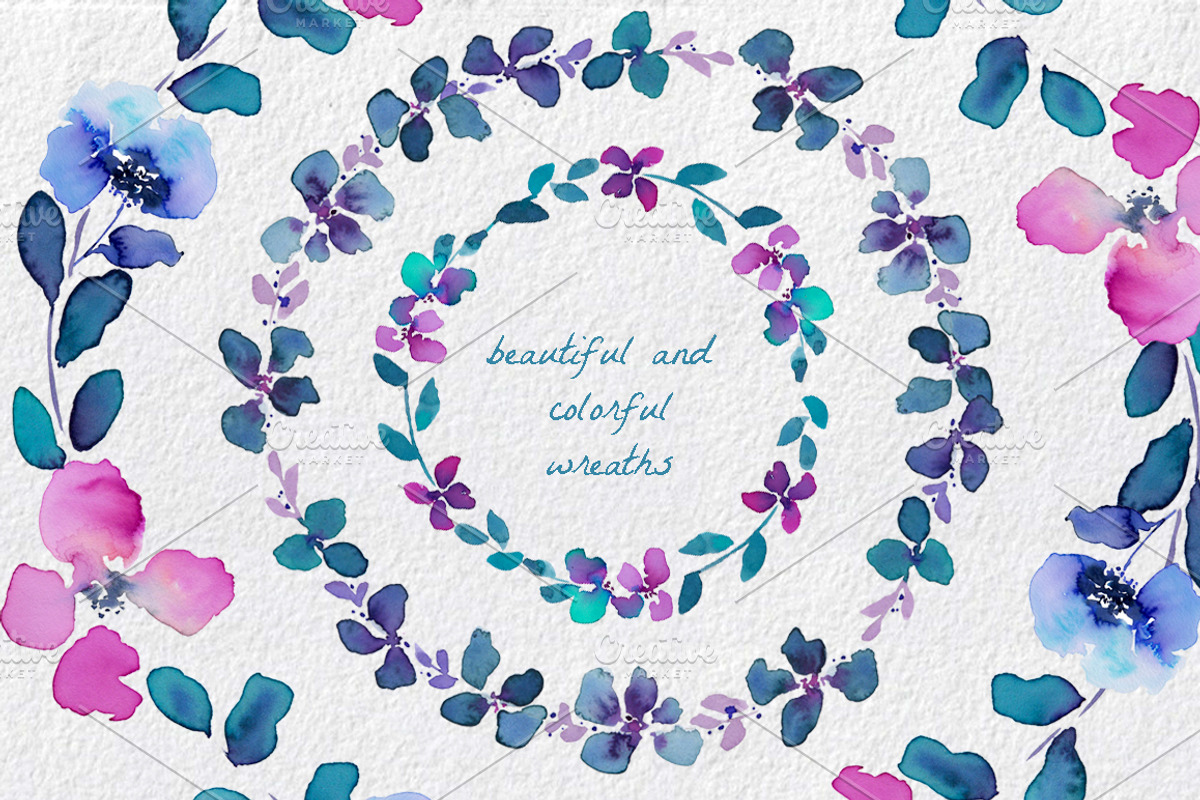 Abstract Flowers watercolor Clip art, an Illustration by MaraquelaStudio (Photo 5 of 7)