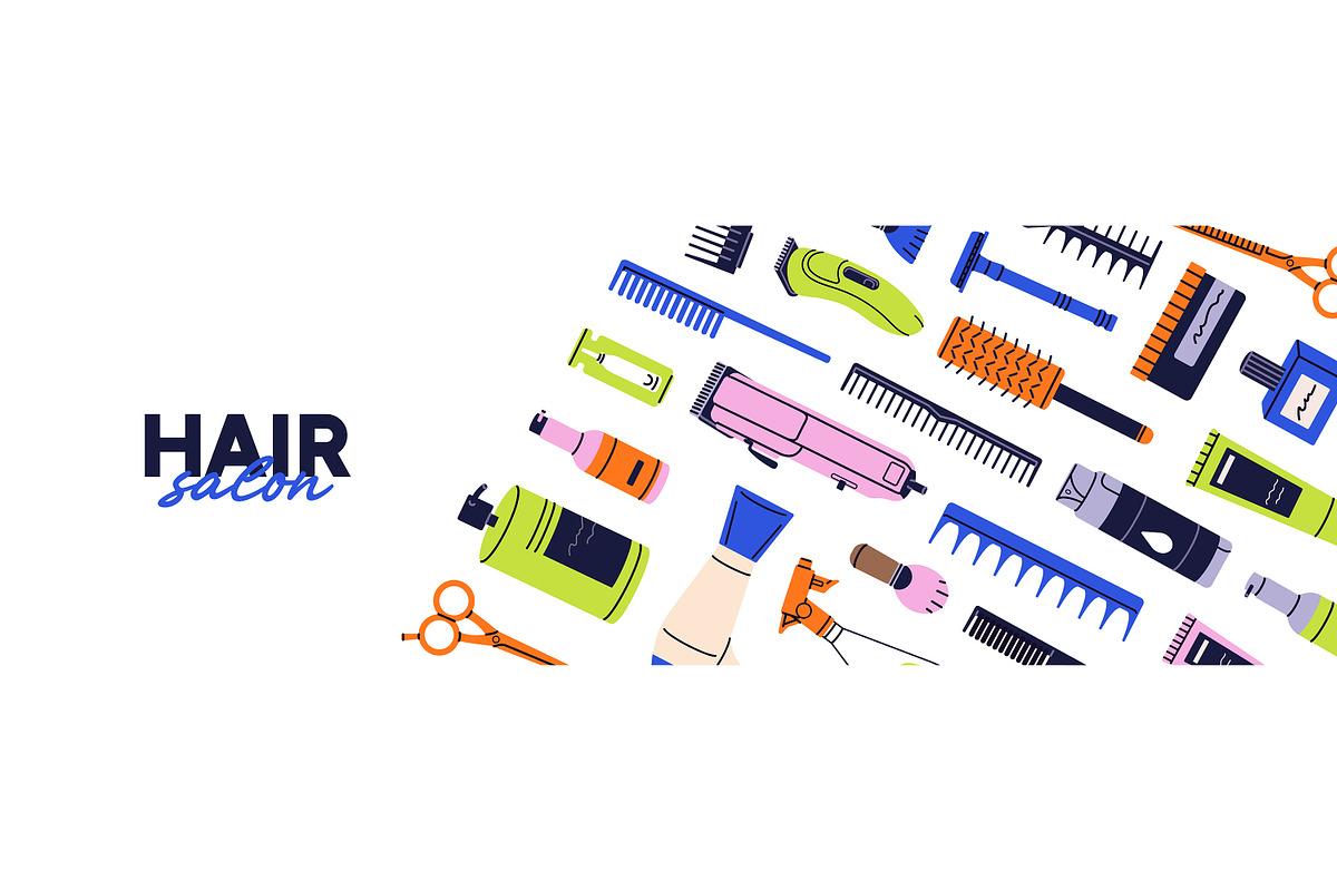 Barbers' equipment set, backgrounds, an Object Illustration by PaperTrident (Photo 3 of 5)