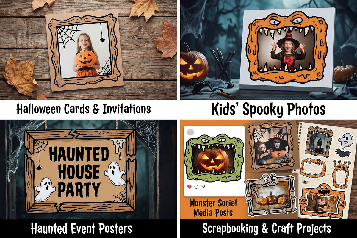 Spooky Monster Frame Clipart Set, a Decorative Illustration by PassionPNGcreation (Photo 5 of 7)