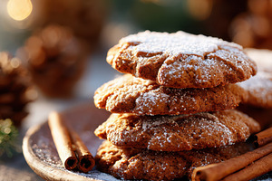 Festive cookies with powdered sugar and cinnamon, a Food & Drink Photo by AlyaAnd