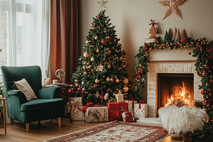 Cozy living room with fireplace xmas, an Architecture Photo by MistyDay